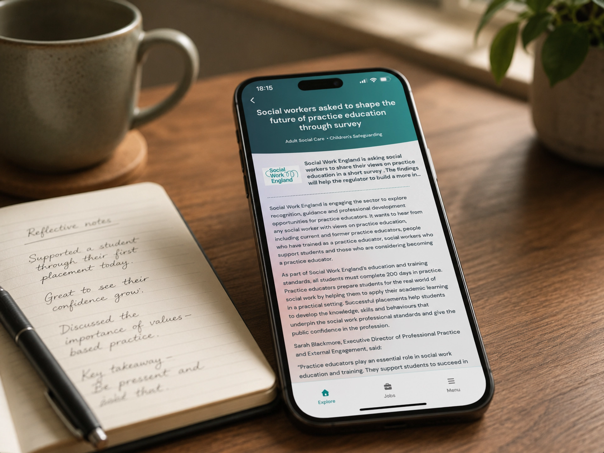 Pebble Insight and Opportunities feature showing practice insight, news, jobs and learning opportunities